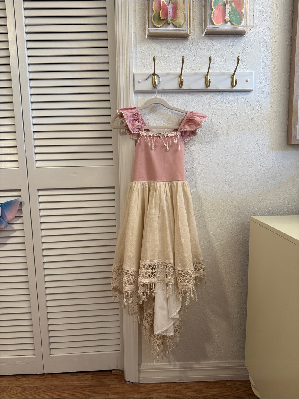 Dollcake Pink and Cream Ruffle Lace High-Low Dress